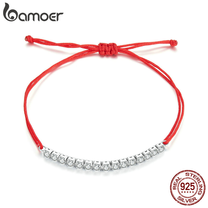 Coordinates Bracelet - BAMOER 925 스털링 실버 럭키 레드
